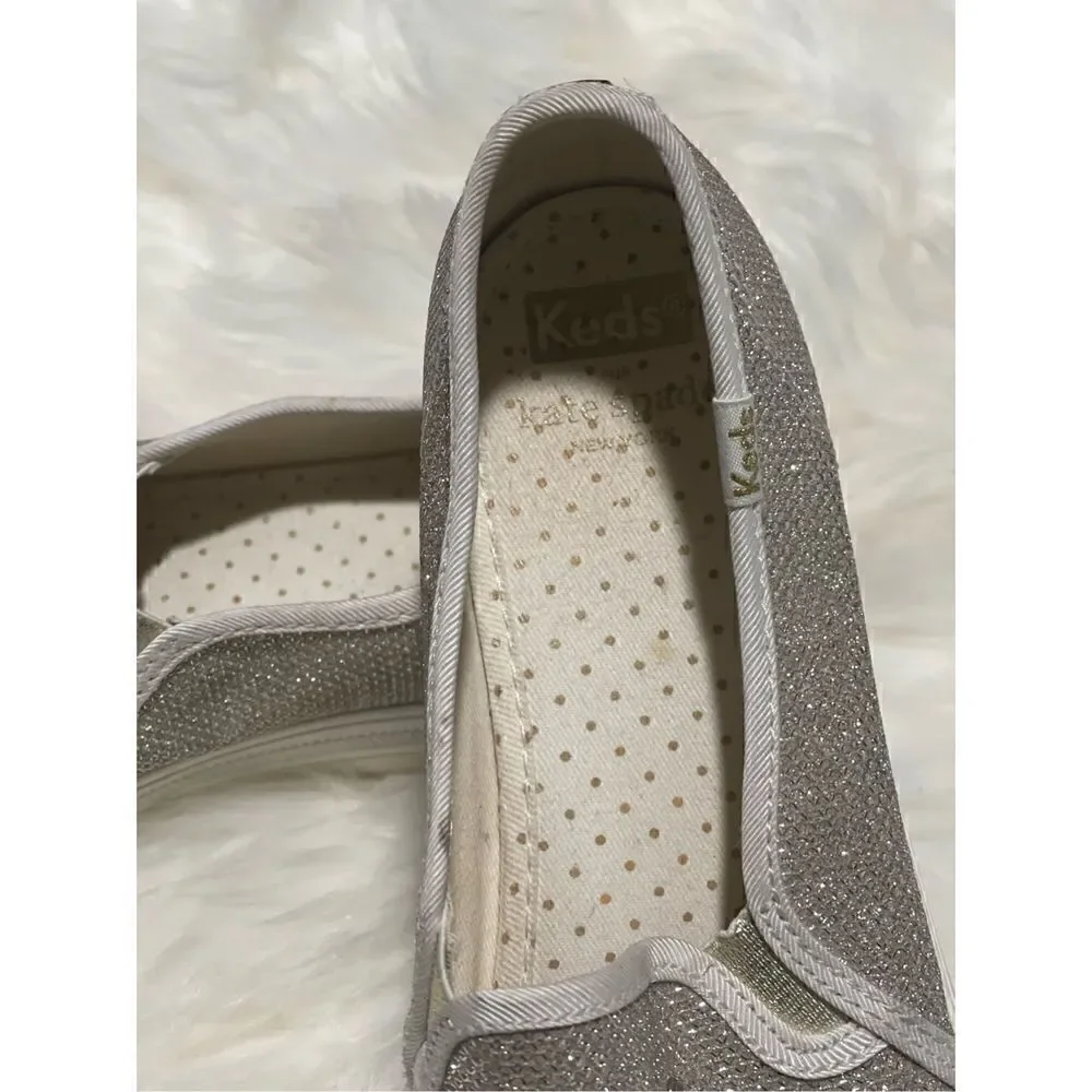 Kate spade Keds sneakers wedding Bridal silver beads pearl sparkly slip on 8